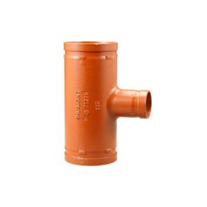 VSH Shurjoint® SJT712132P 7121 Series Reducing Tee, 3 x 2 in, Grooved, Ductile Iron, Hot Dip Galvanized, Orange