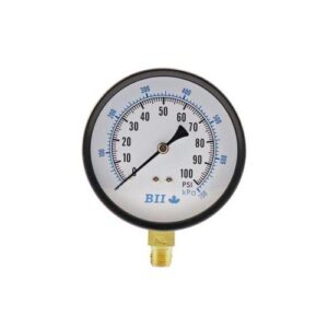 Boshart Industries PG40-60NL Dry Pressure Gauge, 0 to 60 psi, 1/4 in Connection, 4 in Dia Dial, +/- 2.5% Full Scale Accuracy, 5 psi Graduation, Black