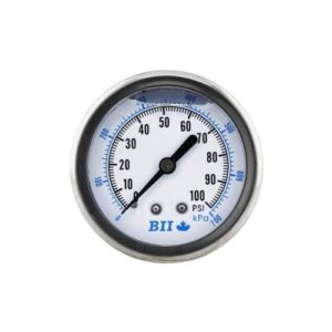 Boshart Industries PG25CBM-60-GNL Pressure Gauge, 0 to 60 psi, 1/4 in Connection, 2-1/2 in Dia Dial, +/- 1.5% Full Scale Accuracy, 1 psi Graduation, Glycerine Liquid Filled