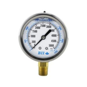 Boshart Industries PG25-15-GNL Pressure Gauge, 0 to 15 psi, 1/4 in Connection, 2-1/2 in Dia Dial, +/- 1.5% Full Scale Accuracy, 0.2 psi Graduation, Glycerine Liquid Filled