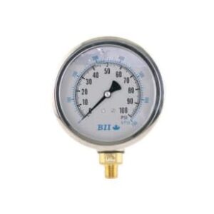 Boshart Industries PG40-100GNL Pressure Gauge, 0 to 100 psi, 1/4 in MPT Connection, 4 in Dia Dial, +/-1.5 % Accuracy, Yes Liquid Filled