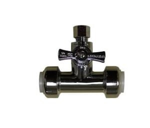 LynCar 1375042LF Push N Connect Tee Valve, 1 /2 x 1/2 x 3/8 in, OD Compression, 200 psi