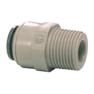 John Guest® PI011224S-US Push-Fit Straight Adapter, 3/8 x 1/2 in, Tube OD x NPTF Thread, Acetal, Gray