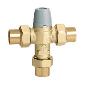 Caleffi 521359A 5213 Anti-Scald Thermostatic Mixing Valve, 3/4 in, Sweat Union, 150 psi, 0.5 gpm, Brass Body
