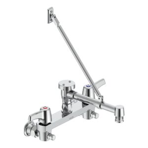 Delta® 28T2383 Series TECK Two Handle Wallmount Service Sink Faucet, Commercial, 8 in Center, Rigid Spout, Polished Chrome, 2 Handles