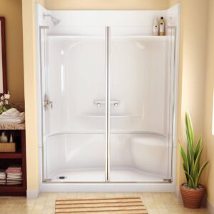 MAAX® 145037-000-002-594 Professional KDS 3060 AFR Four-Piece Alcove-Style Shower, 59-3/4 in L x 30 in W x 82-1/4 in H, AcrylX Applied Acrylic/Fiberglass, White, Right-Hand Drain, Left-Hand Seat