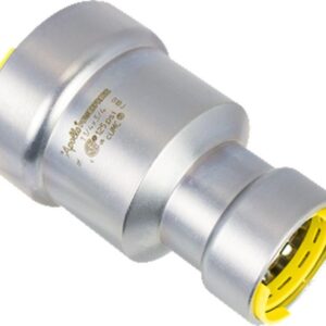 Apollo™ PWR7483212 420G PowerPress Reducing Gas Coupling, 1-1/2 x 1-1/4 in, Press, HNBR, Carbon Steel/Rubber, Gray/Yellow