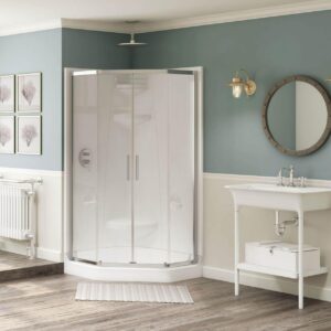 MAAX® 102994-S-000-001 FREESTYLE 37 Two-Piece Neo-Angle Corner Shower, 36-1/2 in L x 36-1/2 in W x 77-3/4 in H, Acrylic, White, Center Drain