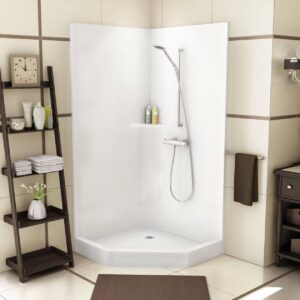 MAAX® 140007-000-002-000 Professional CSS 36 One-Piece Corner Shower, 37-5/8 in L x 37-5/8 in W x 77-3/4 in H, AcrylX Applied Acrylic/Fiberglass, White, Center Drain