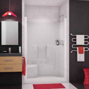 MAAX® 140087-000-002-002 Professional SS 3648 R/L One-Piece Shower, 48 in L x 36 in W x 75 in H, AcrylX Applied Acrylic/Fiberglass, White, Right-Hand Seat, Center Drain