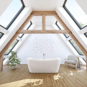 MAAX® 106388-000-001-000 Villi One-Piece Freestanding Bathtub, Rectangular, 65 in L x 32 in W, Center Drain, White