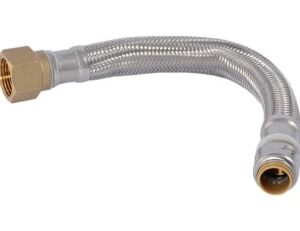 SharkBite Max™ UR3568FX12CA Braided Flexible Connector Hose, 1/2 x 3/4 in, Push-Fit x FNPT, 12 in L, 200 psi Working, Stainless Steel/EPDM