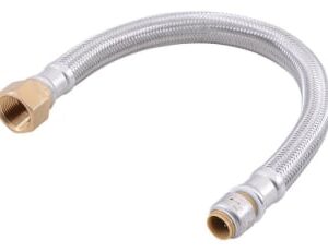 SharkBite Max™ UR3568FX18CA Braided Flexible Connector Hose, 1/2 x 3/4 in, Push-Fit x FNPT, 18 in L, 200 psi Working, Stainless Steel/EPDM