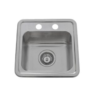 ONEX OD1515-6-2H Drop-In Sink, Chrome-Nickel, Square, 12 in L x 10 in W x 6 in D Bowl, 2 Faucet Holes, 15 in L x 15 in W, Stainless Steel