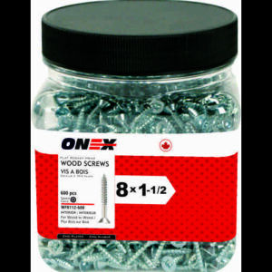 ONEX WF8112-600 Wood Screw, #8, 1-1/2 in OAL, Flat/Socket Head, Steel, Zinc Plated