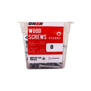 ONEX WF8114-100 Wood Screw, #8, 1-1/4 in OAL, Flat/Socket Head, Steel, Zinc Plated