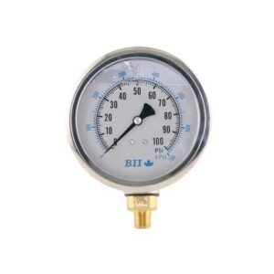 Boshart Industries PG40-60-GNL Pressure Gauge, 0 to 60 psi, 1/4 in Connection, 4 in Dia Dial, +/- 1.5% Full Scale Accuracy, 1 psi Graduation, Glycerine Liquid Filled, Black
