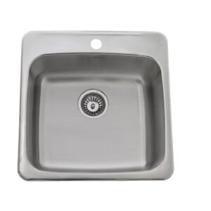 ONEX OD2020-8-1H Drop-In Sink, Chrome-Nickel, Square, 18 in L x 15-7/8 in W x 8 in D Bowl, 1 Faucet Hole, 20 in L x 20 in W, Stainless Steel