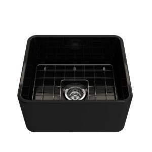 BOCCHI 1136-005-0120 CLASSICO 20 Single Bowl Kitchen Sink, Rectangular, 0 Faucet Holes, 20 in W x 18 in L x 10 in D, Countertop/Under Mount, Fireclay, Black