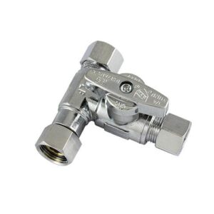 LynCar 1650138LF Add-A-Stop Tee Stop Retrofit Valve, 3/8 in, Female Compression x OD Compression, Brass Body, Chrome Plated