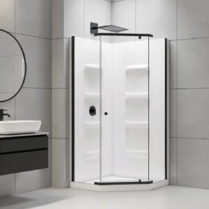Bain Signature SK-NA36-BLK-KIT Randall 36 in Neo Angle Shower Kit, 36 x 36 x 74 in, Black, With Walls, Door and Base