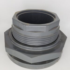 Hytek P7025814DT Bulkhead Fitting, 3 in, Threaded, PVC