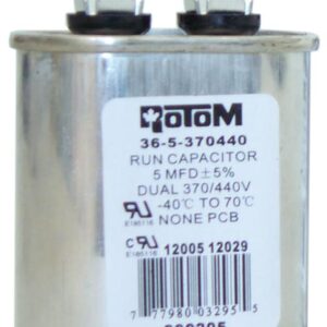 Alltemp 36-5-370440 Run Capacitor, 5 mfd, 370/440 V, Oval Shape