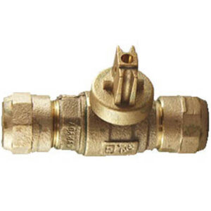 CAMBRIDGE BRASS™ 203NL-H7H7 Curb-Stop Ball Valve, 2 in CTS, CB Pak Joint x CB Compression, Full-Port, Lead-Free Brass, EDPM/Buna-N