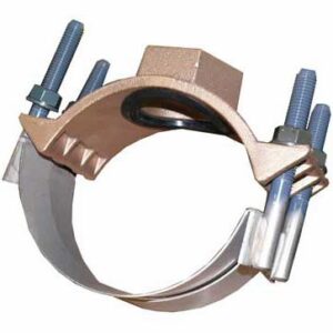 CAMBRIDGE BRASS™ 812-0750-A4 Service Saddle, 6 in IPS, C-900, 1 in AWWA Tap, Brass, Double Stainless Steel Strap