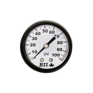 Boshart Industries PGCBM-1-100 Dry Pressure Gauge, 0 to 100 psi, 1/4 in Connection, 2 in Dia Dial, 3%-2%-3% Grade B Accuracy, 1 psi Graduation, Black