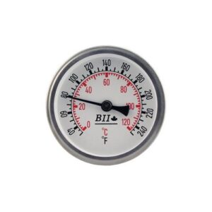 Boshart Industries TW25-CB2-250-25 Dial Bi-Metal Thermometer, 2-1/2 in Dial, 1/2 in MNPT Connection, 1 in L x Stem, 32 to 250 deg F