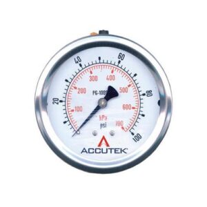 Accutek® PG-30CG25 Pressure Gauge, 0 to 30 psi, 1/4 in Connection, 2-1/2 in Dia Dial, 1.5 % Accuracy, Oil Filled