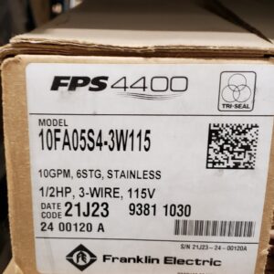 Franklin Electric 95961030 10FS05S4-3W115 4" Submersible Well Pump, 10GPM, 3 Wire, 7 Stages, 290 ft Max Lift, 1/2 hp, 115 V, Stainless Steel