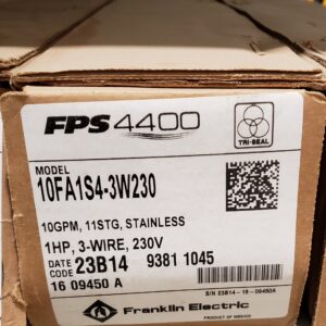 Franklin Electric 95961045 10FS1S4-3W230 4" Submersible Well Pump, 10GPM, 3 Wire, 13 Stages, 530 ft Max Lift, 1 hp, 230 V, Stainless Steel