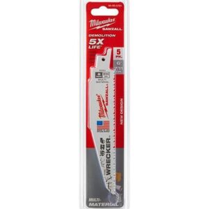 Milwaukee® 48-00-5701 SAWZALL® Therecker Demolition General Purpose Tapered Back Reciprocating Saw Blade, 6 x 1 in, 7/11 TPI, Universal/Toothed Edge Tang