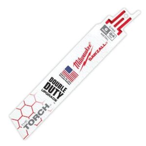 Milwaukee® 48-00-5786 SAWZALL® THE TORCH™ Double-Duty Straight Back Reciprocating Saw Blade, 6 x 1 in, 24 TPI, Universal/Toothed Edge Tang,hite