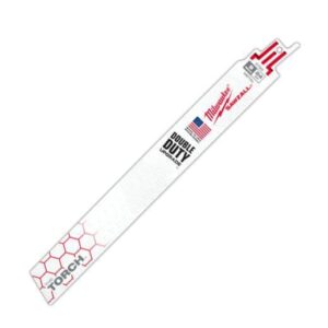 Milwaukee® 48-00-5790 SAWZALL® THE TORCH™ Double-Duty Straight Back Reciprocating Saw Blade, 9 x 1 in, 24 TPI, Universal/Toothed Edge Tang,hite